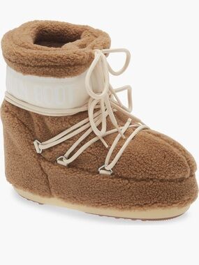 NEW Moon Boot Icon High Pile Fleece Low Boot in Camel FITS 3-4.5 In Women